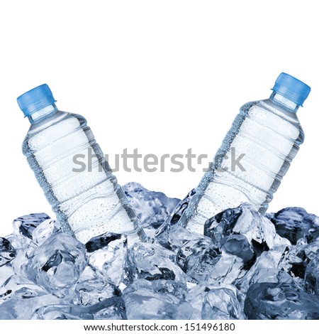 Water bottle on ice cube