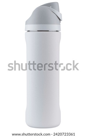Water bottle or tumbler. Reusable travel, sport cup for drinking. Simple modern classic insulated tumbler with flip lid. Stainless steel bottle. Thermos mug for iced coffee, tea. Isolated background