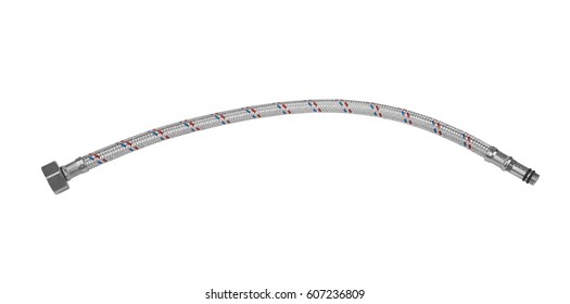 water braided metal hose with connecting internal screw isolated on white background