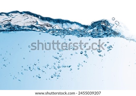 Water Bubbles Float Up. Water Wave, Freshness Pure Water Splashing Isolated on White.