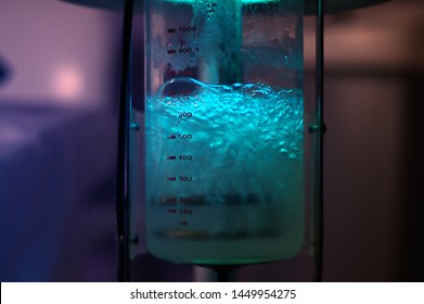 Water Bubbles And Smoke In Bottle In Laboratory And Ozone Therapy Steam Machine