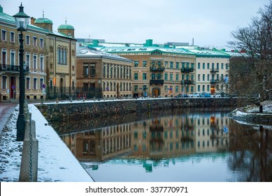 Water canal in Gothenburg in winter time, Sweden
