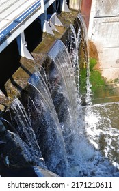 Water Cascading Through Lock Gates On  Old Industrial Canal 