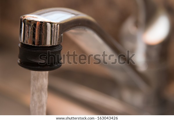 Water Coming Out Kitchen Sink Faucet Stock Photo Edit Now 163043426
