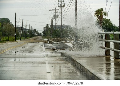 Water coming over the road in Kemah during Hurricane Harvey  
