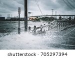 Water coming over the streets in Kemah during Hurricane Harvey 
