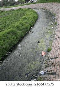 Water Contamination With Garbage In The Bogotá River And Wetlands, Colombia. Plastic And Garbage Pollution.