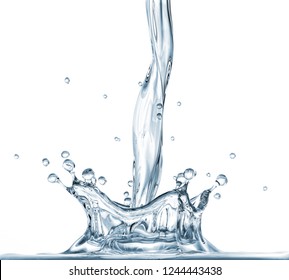 Water crown splash with pour. On white background. Side view. - Shutterstock ID 1244443438