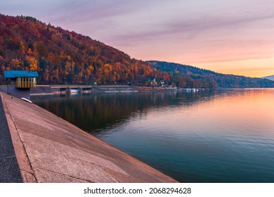 Water Dam Infrasturcture In Tresna, Silesia, Poland. Beautiful, Evening In Polish Mountains Beskidy. 