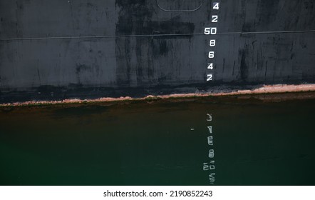 The Water Depth Measurement System Guidance Numbers Placed On The Side Of A Big Vessel Ship In The Sea