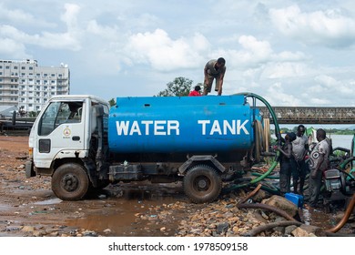 Water distribution in Juba South Sudan is carried out via mobile water tanks which transport unfiltered water directly from the river Nile on 01-08-2015