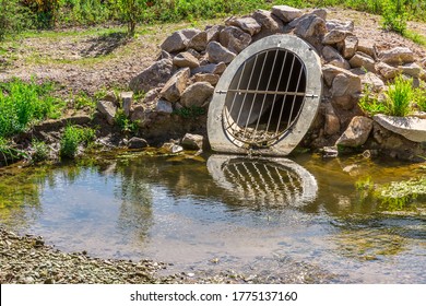 Water Drainage Pipe Prevening From Overflooding Farm And Urbanisation Land.