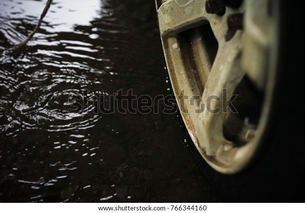 water drop with
car rim on the monsoon
season