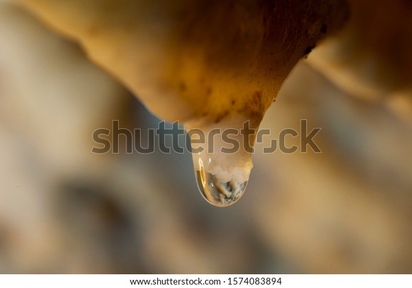 Water drop in Cerovacke caves in the Velebit\
mountain, Croatia