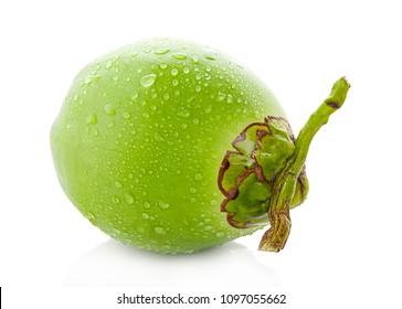 Water Drop Green Coconut Isolated On White Background