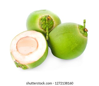 Water Drop Green Coconut Isolated On White Background