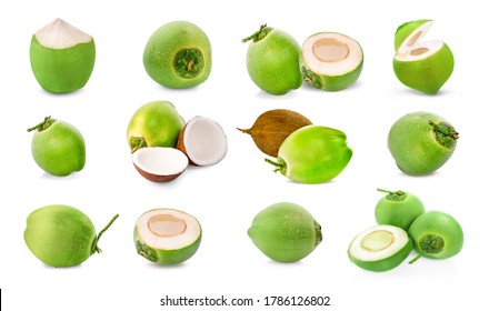 Water Drop Green Coconut Isolated On White Background
