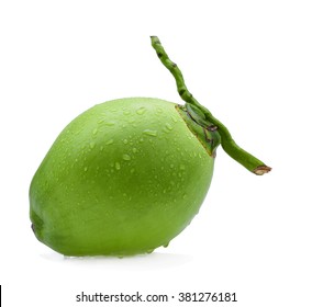 Water Drop Green Coconut Isolated On White Background