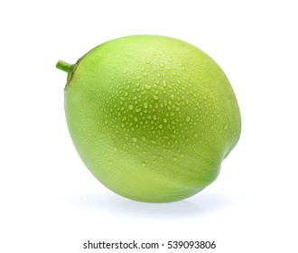 Water Drop Green Coconut Isolated On White Background