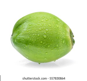 Water Drop Green Coconut Isolated On White Background