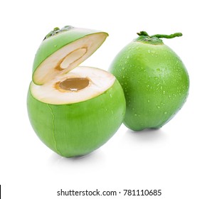 Water Drop Green Coconut Isolated On White Background