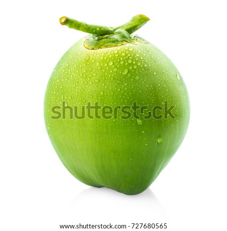 water drop green coconut isolated on white background