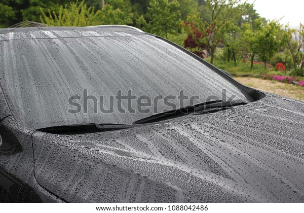 water drop on car in the\
after rain . 