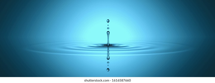 Water Drop Splash In Ocean Of Water,  Concept Of Wellness And Beauty Products, Banner Size