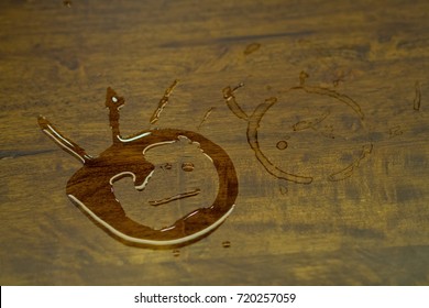 Water Droplet  On Wood Table.Water Stain
