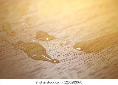 Water Droplets Stain On Furniture Wooden Surfaces, Water Stain On Wood, Water Droplet On Wooden Surface, Furniture Stain (selective Focus)