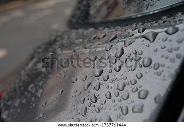 water drops in car body\
after the rain