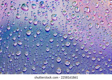 Water drops of different sizes close-up macro on mirror surface, abstract background, full depth of field - Shutterstock ID 2258161861