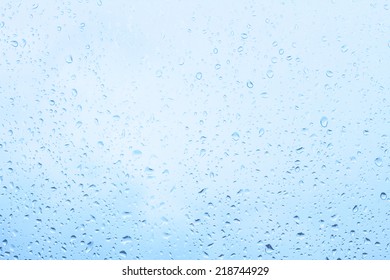 Water Drops On Blue Glass