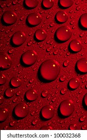 Water Drops On Red