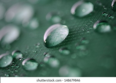 Water Drops On A Waterproof Fabric .