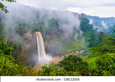 Water fall in Cameroon on a cloudy evening