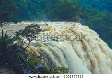 Water fall in heavy flood and rain