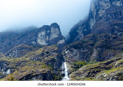 A Water Fall From A Table Top Mountain In North Sikkim, District - Lachung, India