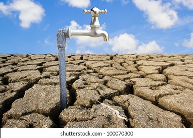 Water Faucet On Dry Soil Texture