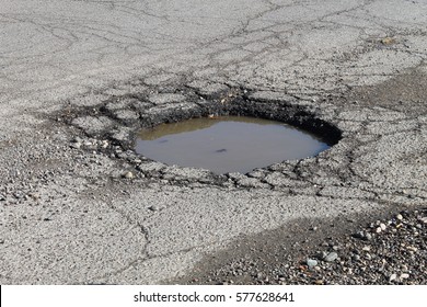 Water Filled Pot Hole In The Road