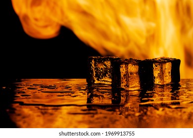 Water And Fire, Ice And Flame, Black Background, Place Under The Text