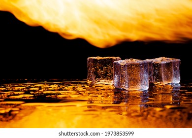 Water And Fire, Ice And Flame, Black Background, Place Under The Text