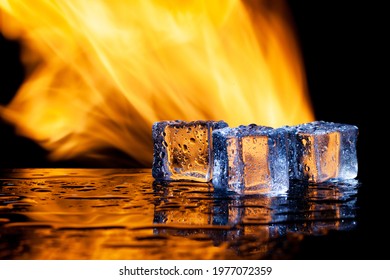 Water And Fire, Ice And Flame, Black Background, Place Under The Text