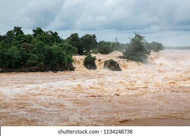 Water flood on river after heavy rain in Pakse, Southen Laos