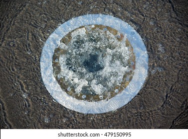 Water Flood Sewage Overflow Circle Hole On Concrete Floor