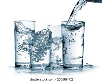 Water Flow In Four Glasses