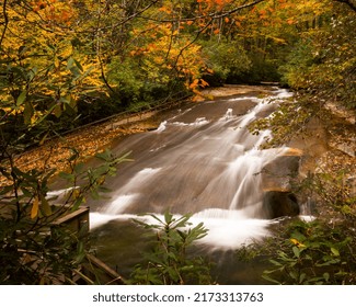 Water Flowing Down A Rock Slide In North Carolina.