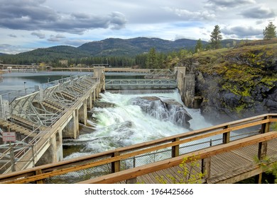 Water Flowing Through The Post Falls Dam In Post Falls, Idaho