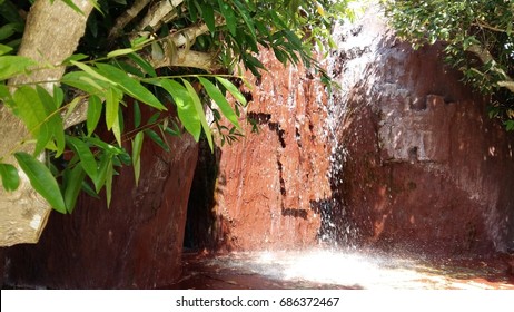Water flows down the rock