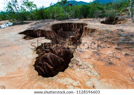 Water flows through the ground have erosion and collapse of the soil.